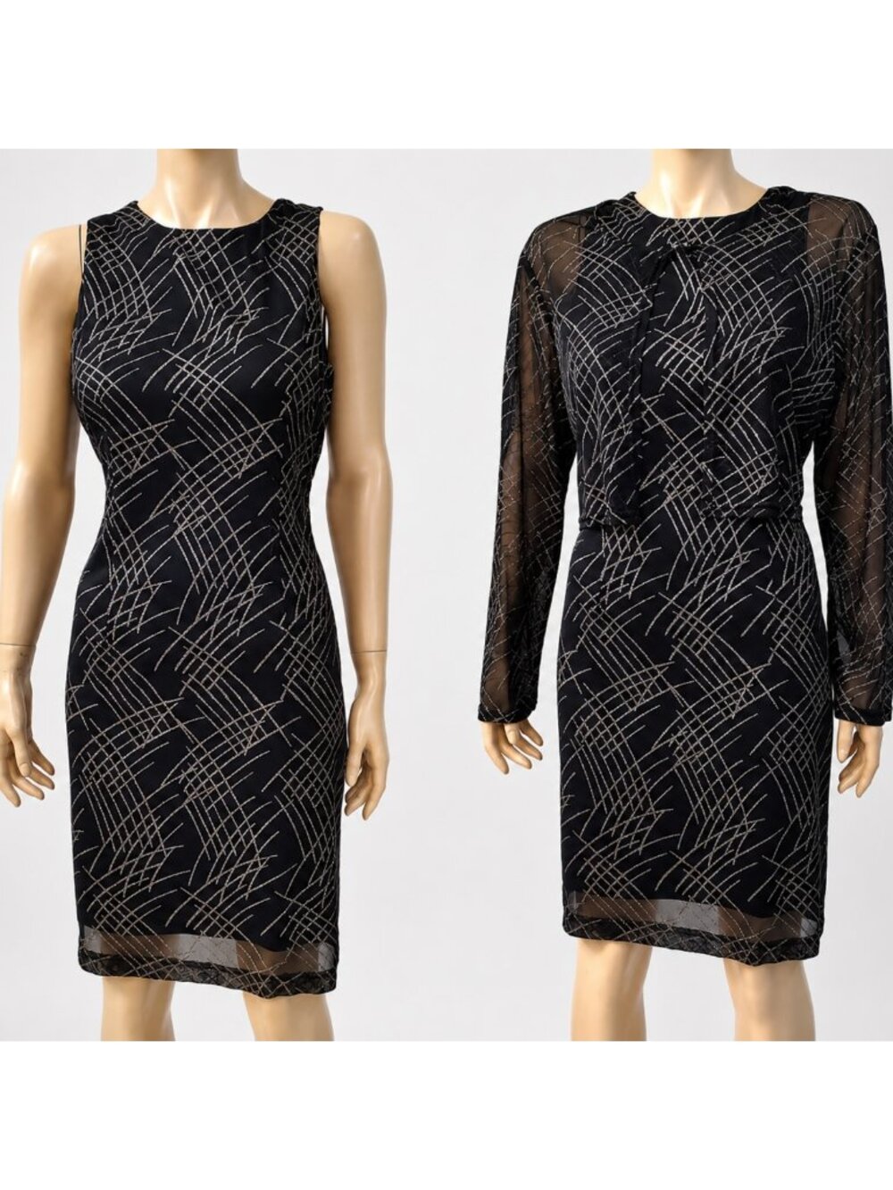 Harlow Petite Black Silver Sheer Mesh Dress Jacket Set 14P Tags $188